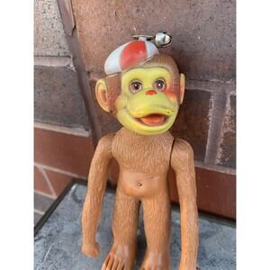 Vintage Monkey Toy Doll with Bell Hat Novelty Collectible Decor